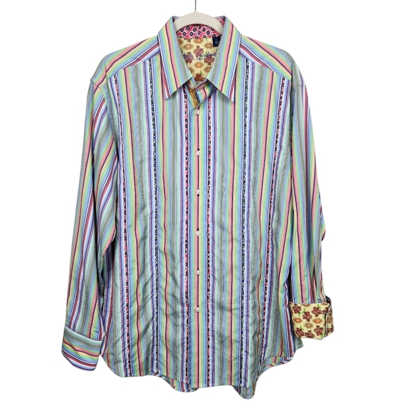 Robert Graham Striped Flip Sleeve Button Down Long Sleeve Shirt Mens Size Large - Picture 1 of 13